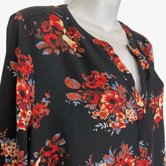 DANIEL RAINN Black Red Floral V-Neck Long Sleeve Oversized Loose Fit sz L Large - Picture 8 of 16